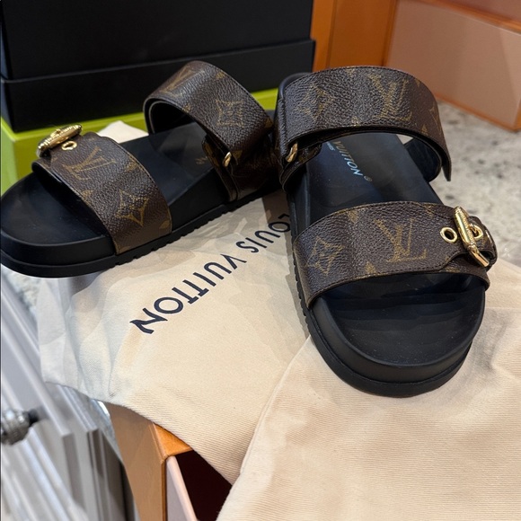 Louis Vuitton Brown and Gold Monogram Sandals - Picture 2 of 10